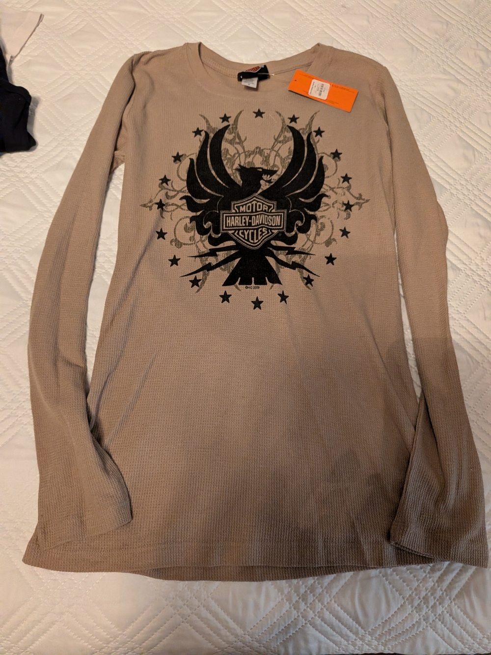 Harley-Davidson Women's Beige Long-Sleeve Graphic Thermal Sweater